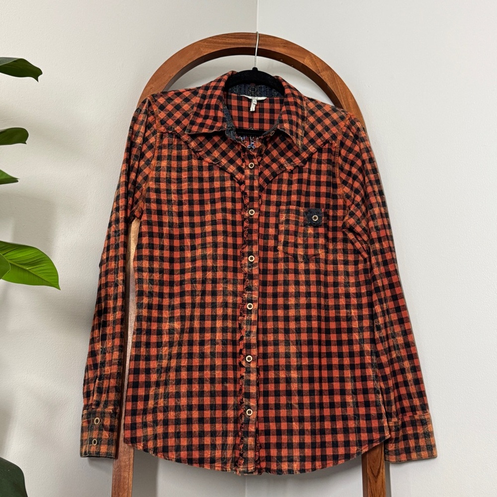 BKE MEDIUM Check Plaid Western Embroidered Long Sleeve Button Down Shirt